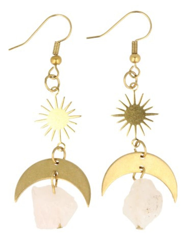 Roze kwarts edelsteen oorbellen Star&Moon ruw