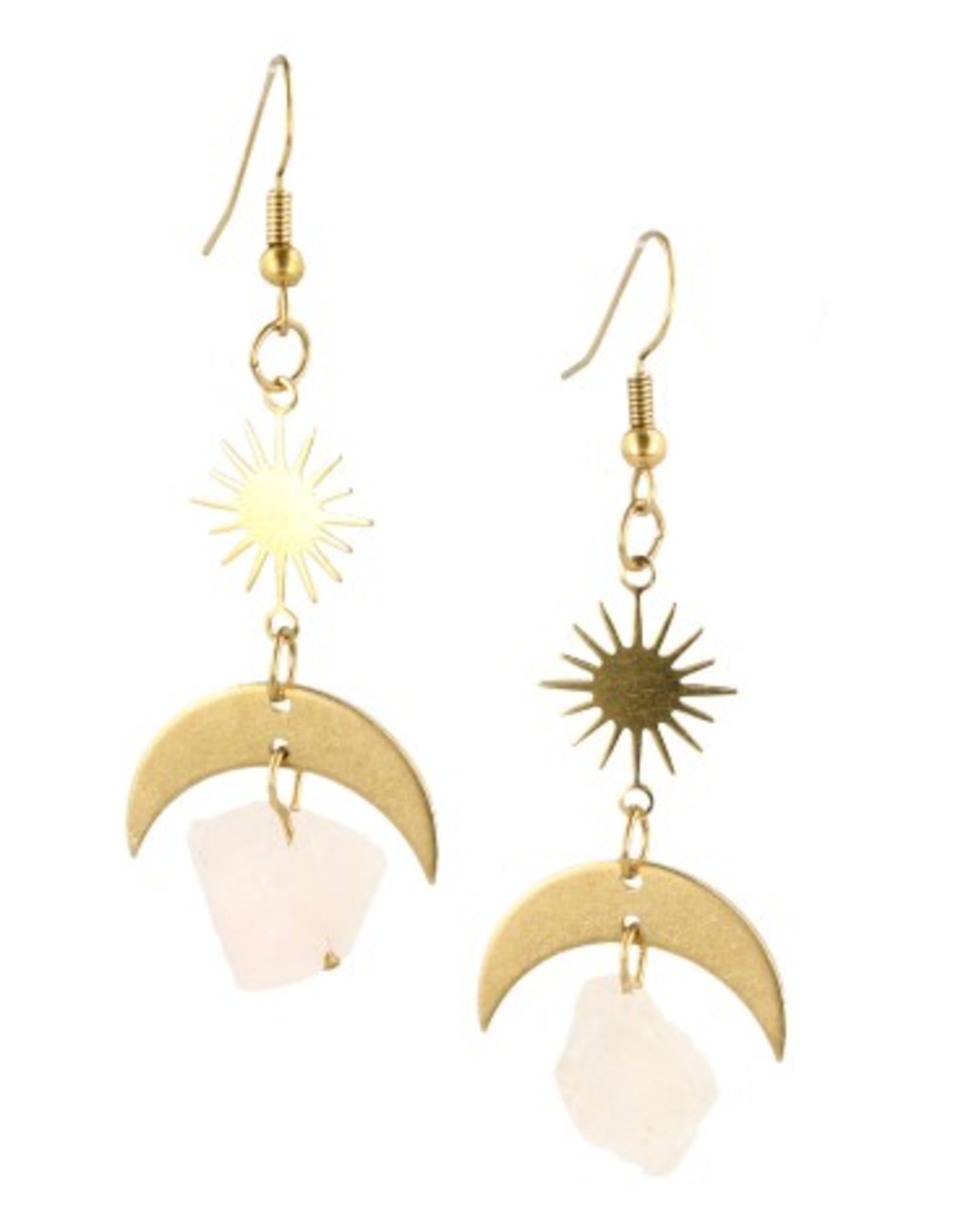 Roze kwarts oorbellen Star&Moon ruw
