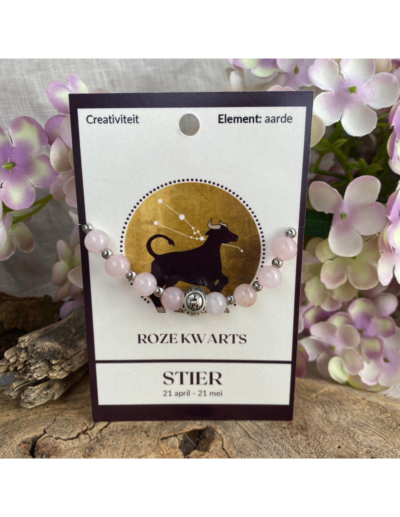 Roze kwarts sterrenbeeld armband - Stier