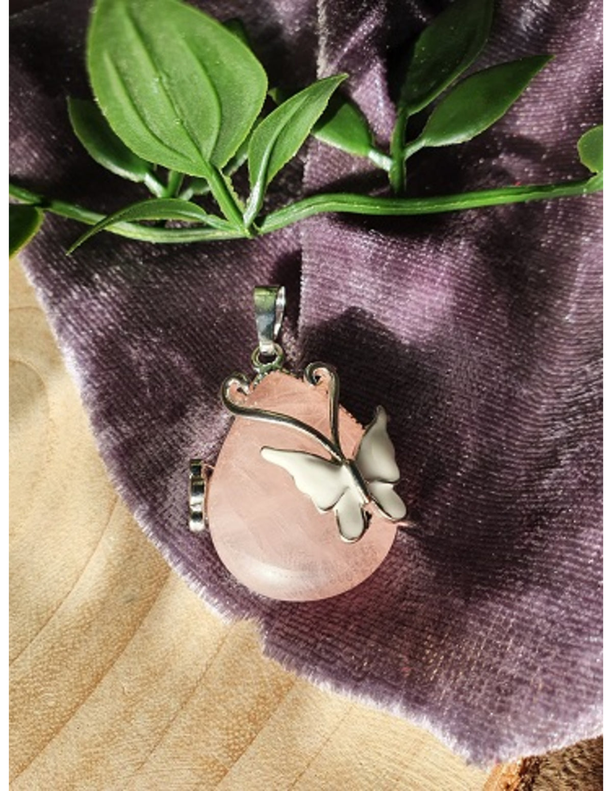 Roze kwarts vlinder druppel hanger