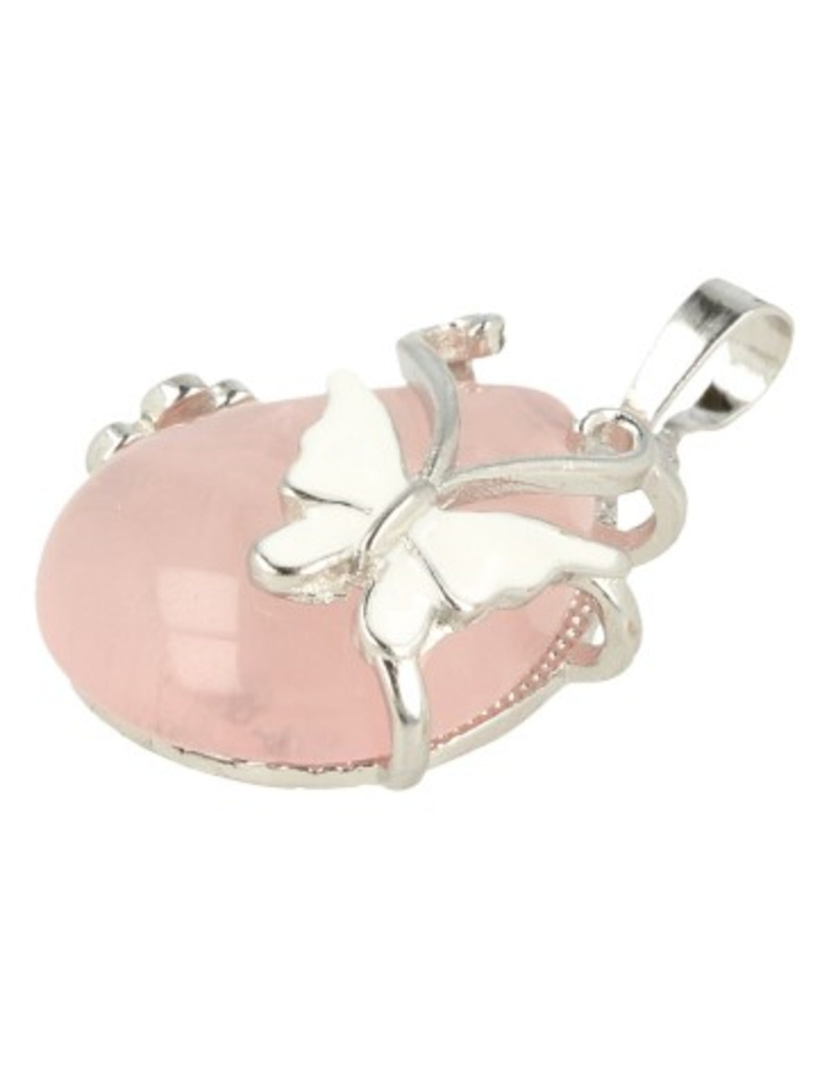 Roze kwarts vlinder druppel hanger