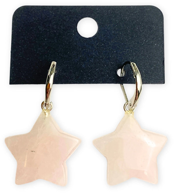 Rozenkwarts ster edelsteen oorbellen - fashion jewelry
