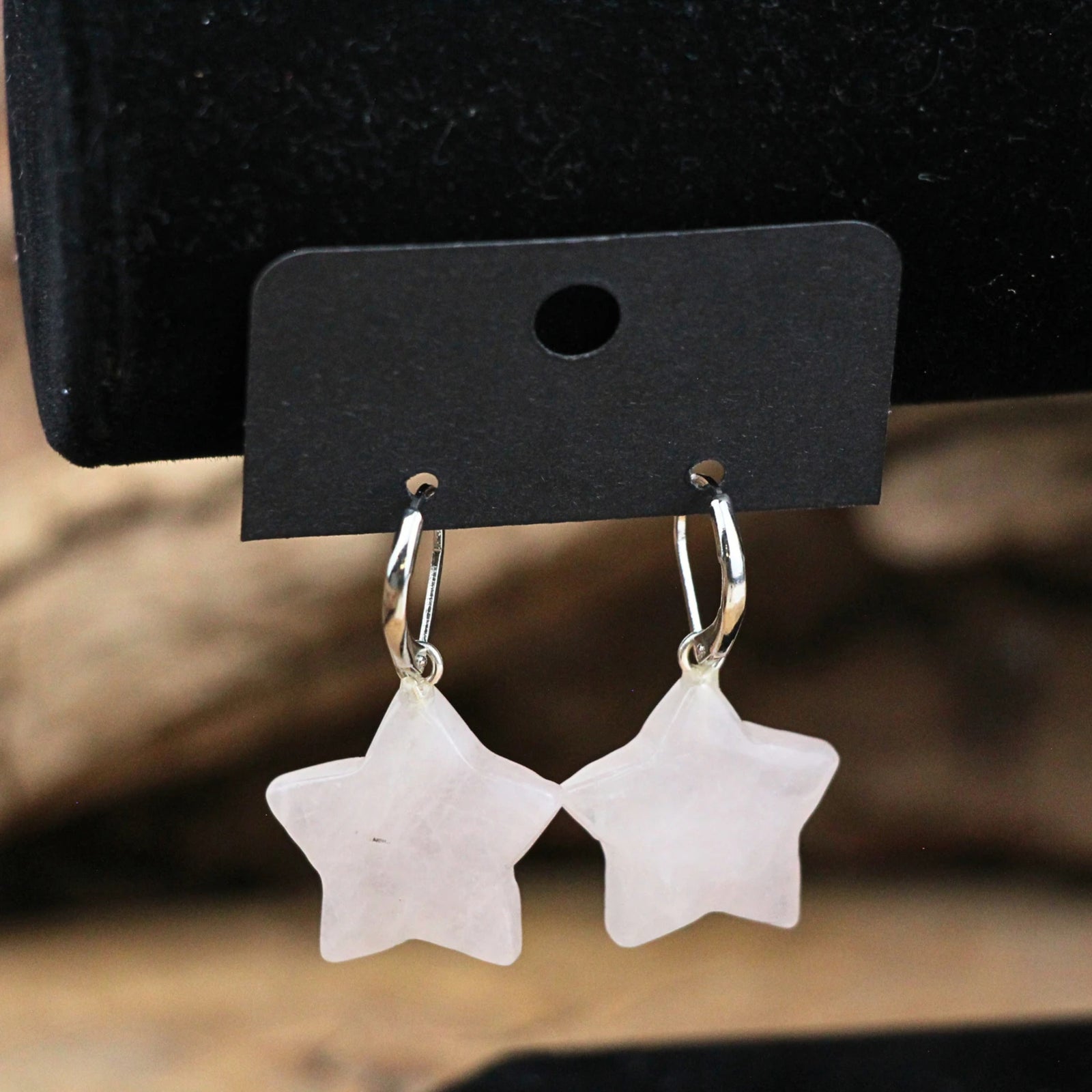 Rozenkwarts ster oorbellen - fashion jewelry