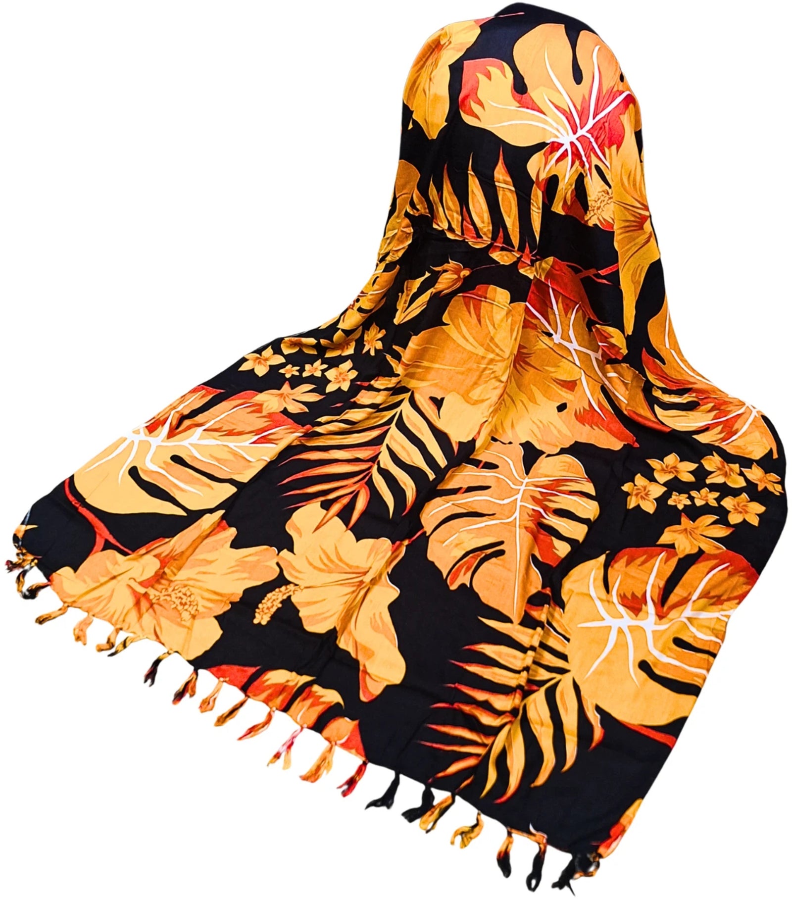 Sarong - 006 - Bloemen en bladeren oranje van Om Namaste - Pareo Saunadoek Wikkeljurk