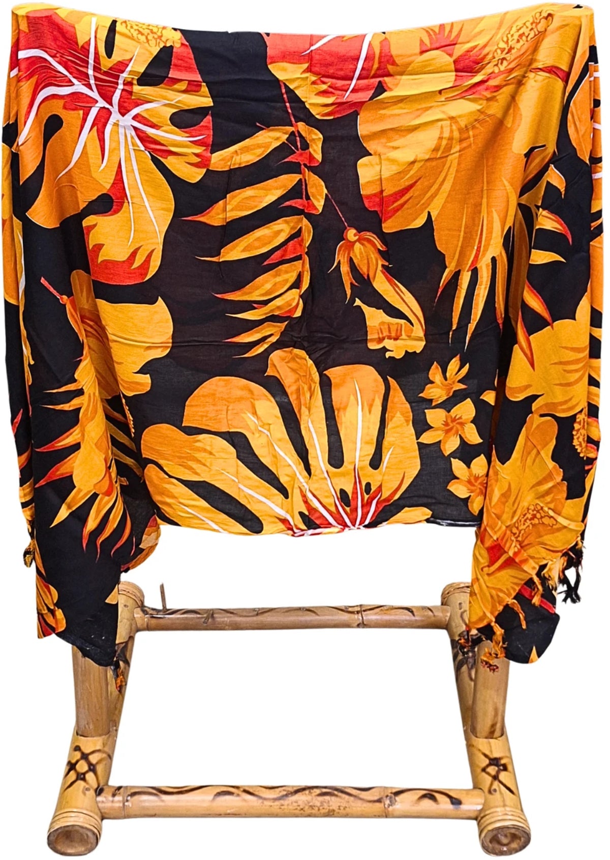 Sarong - 006 - Bloemen en bladeren oranje van Om Namaste - Pareo Saunadoek Wikkeljurk