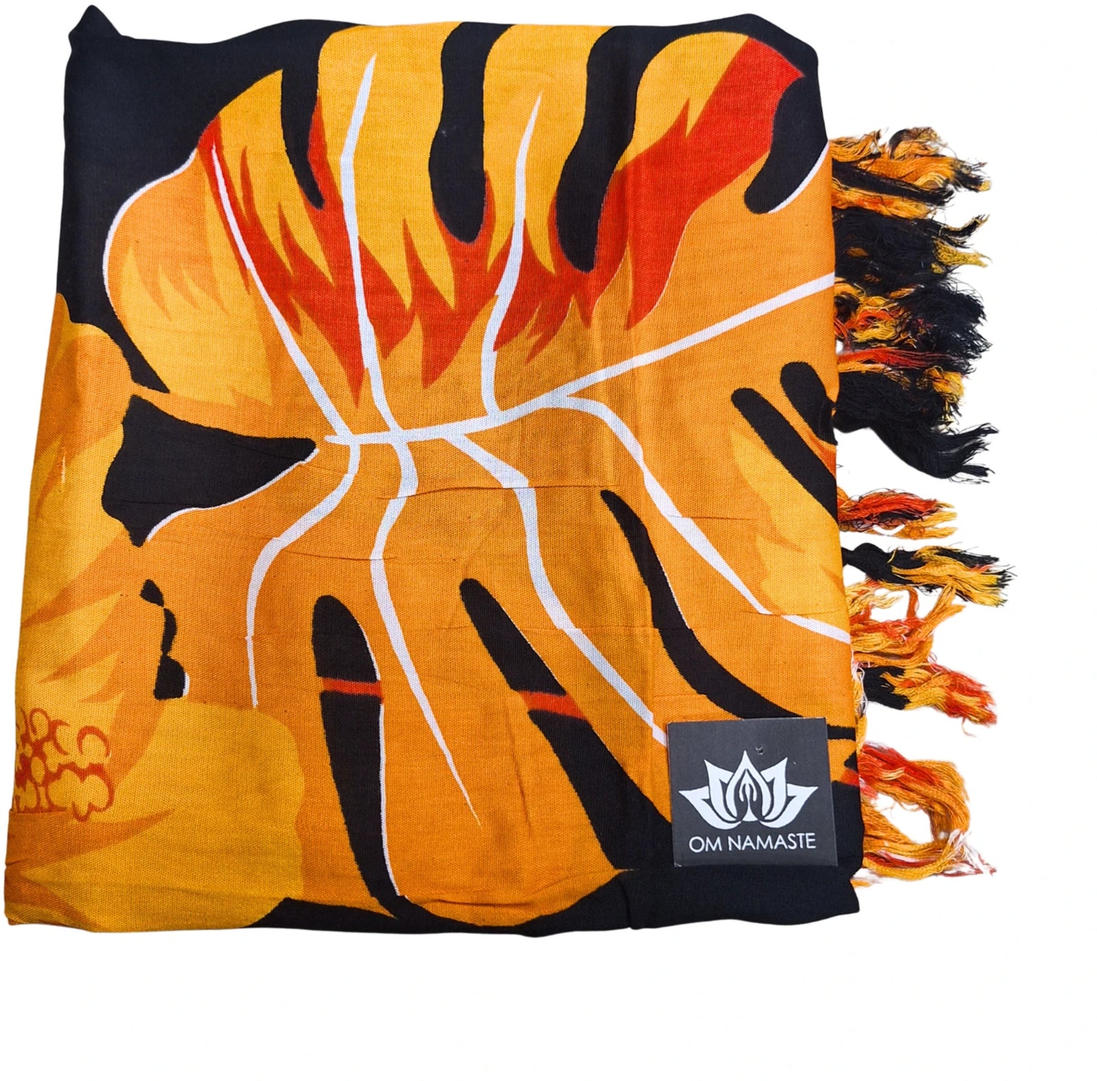 Sarong - 006 - Bloemen en bladeren oranje van Om Namaste - Pareo Saunadoek Wikkeljurk