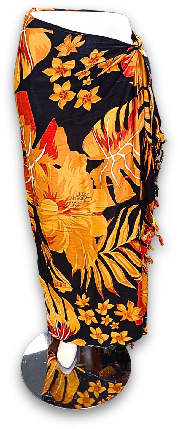 Sarong Bloemen en bladeren oranje - Pareo Saunadoek Wikkeljurk