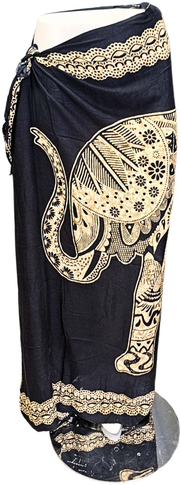 Sarong Olifant beige op zwart - Pareo Saunadoek Wikkeljurk