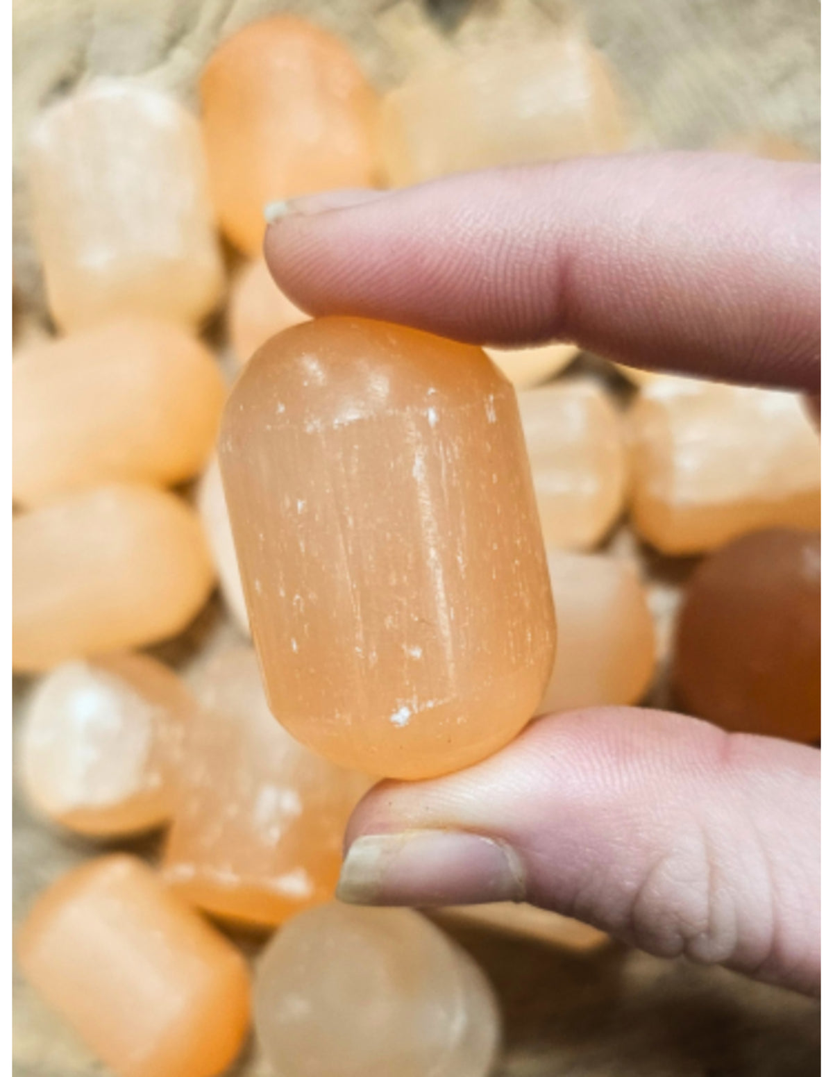 Seleniet oranje trommelstenen 250 gr. (mt3)