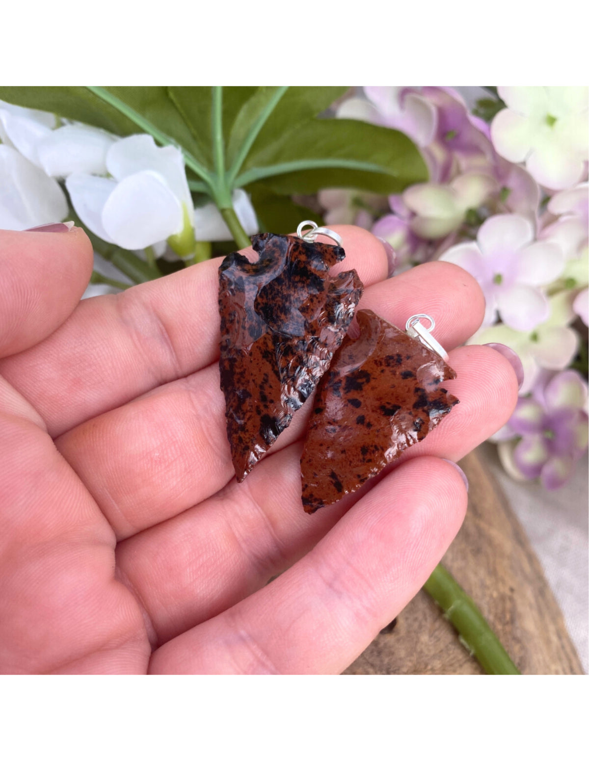 Speerpunt hanger Obsidiaan Mahonie