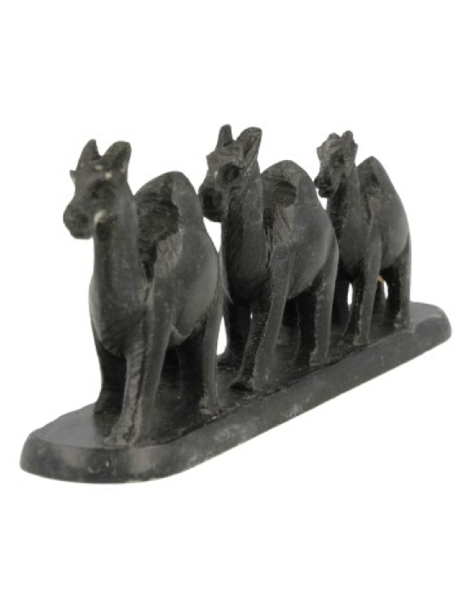 Speksteen 3 kamelen op strip 10 cm zwart