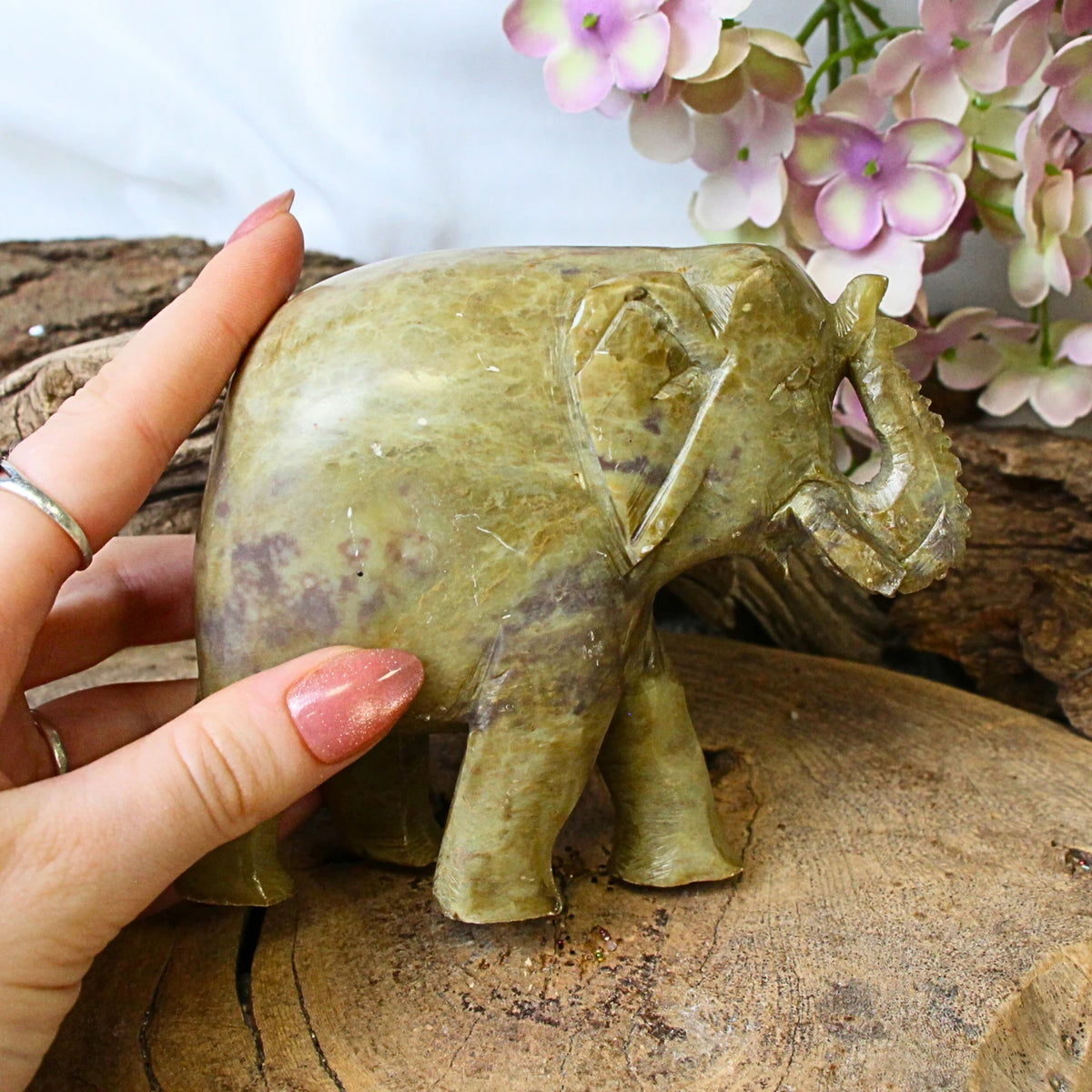 Speksteen olifant groen 10 cm