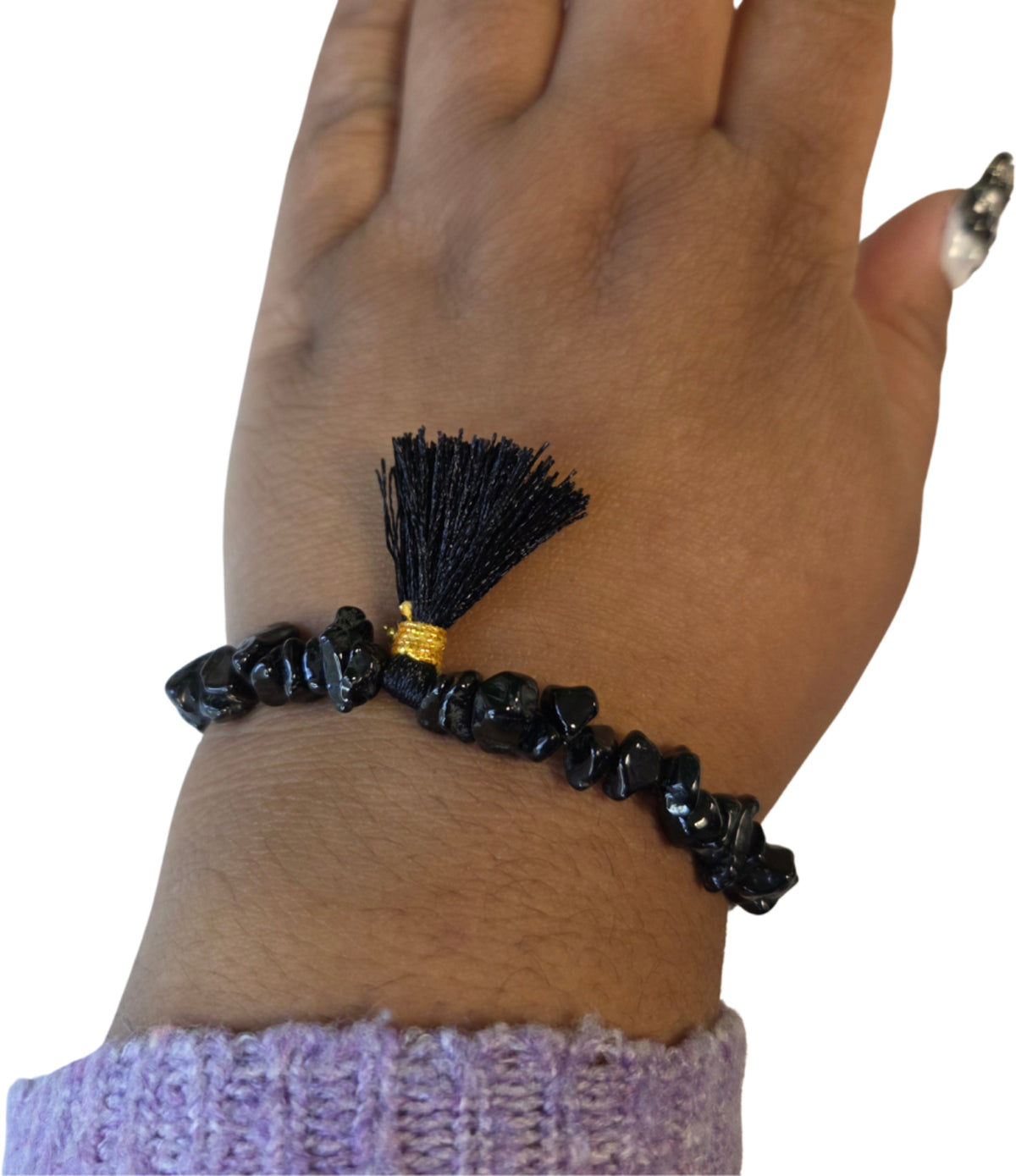 Splitarmband Toermalijn zwart met Kwastje