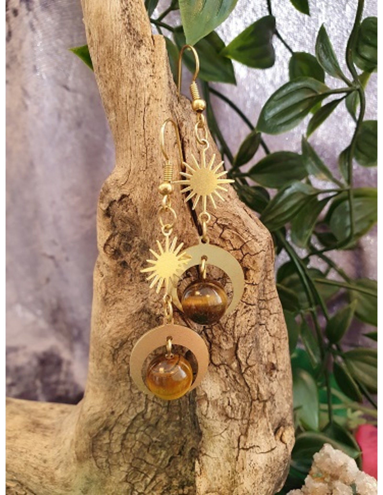 Tijgeroog oorbellen Star&Moon bol
