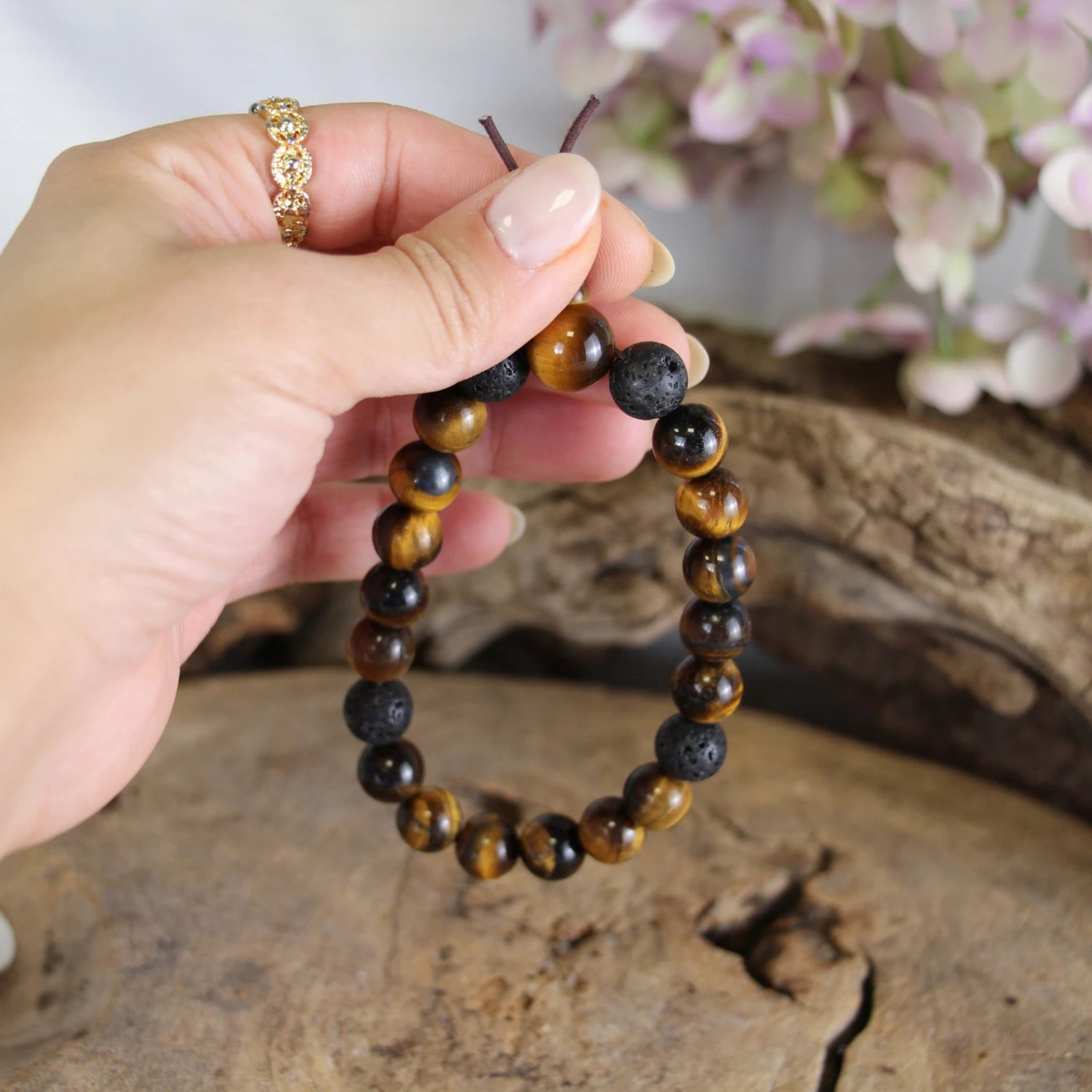 Tijgeroog powerbead mannen - extra lange armband