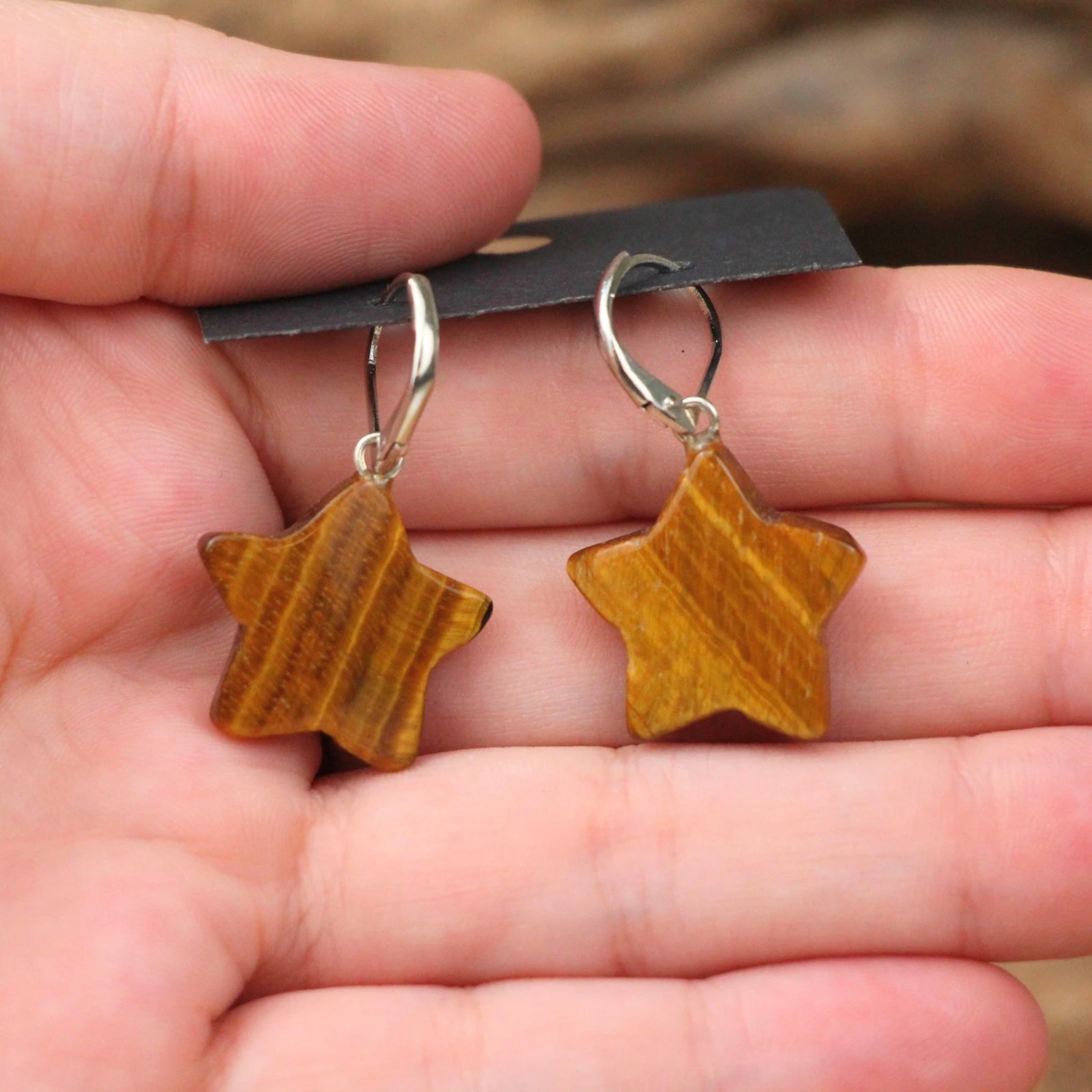 Tijgeroog ster oorbellen - fashion jewelry