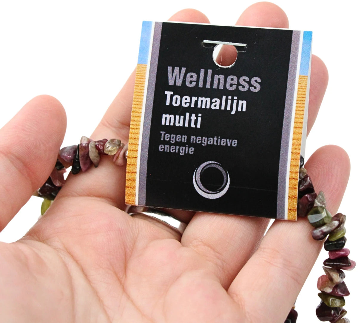 Toermalijn watermeloen splitketting + kaart (multi)