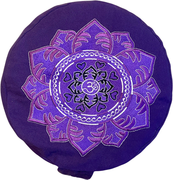 Design Meditatiekussen rond - Paars met Lotus en Ohm