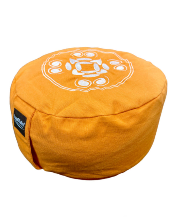 meditatiekussen - rond design oranje - met bolletjes