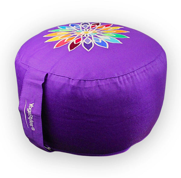 Meditatiekussen Symbolic Rainbow met paarse kant