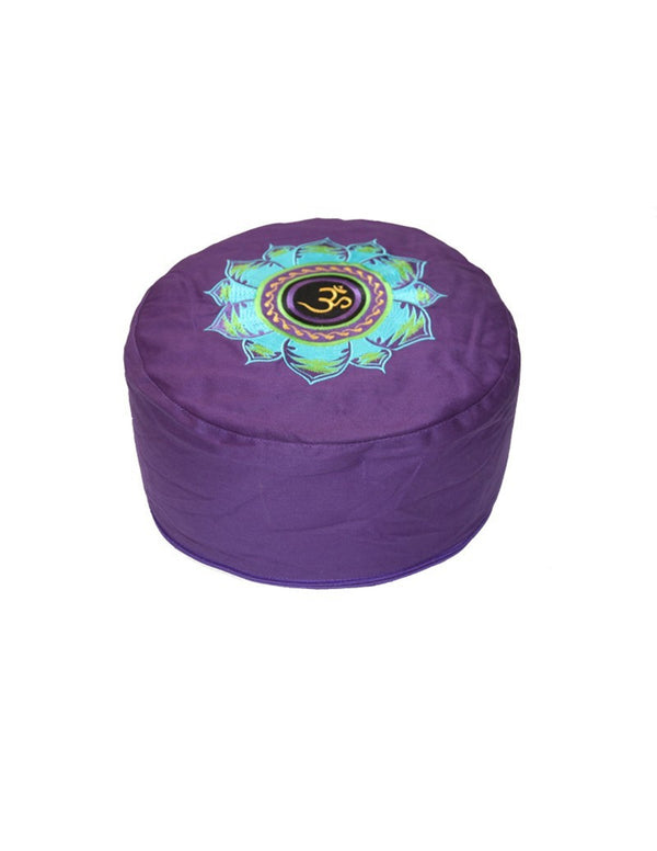 Symbolic Meditatiekussen Ohm met blauw Lotus op paars